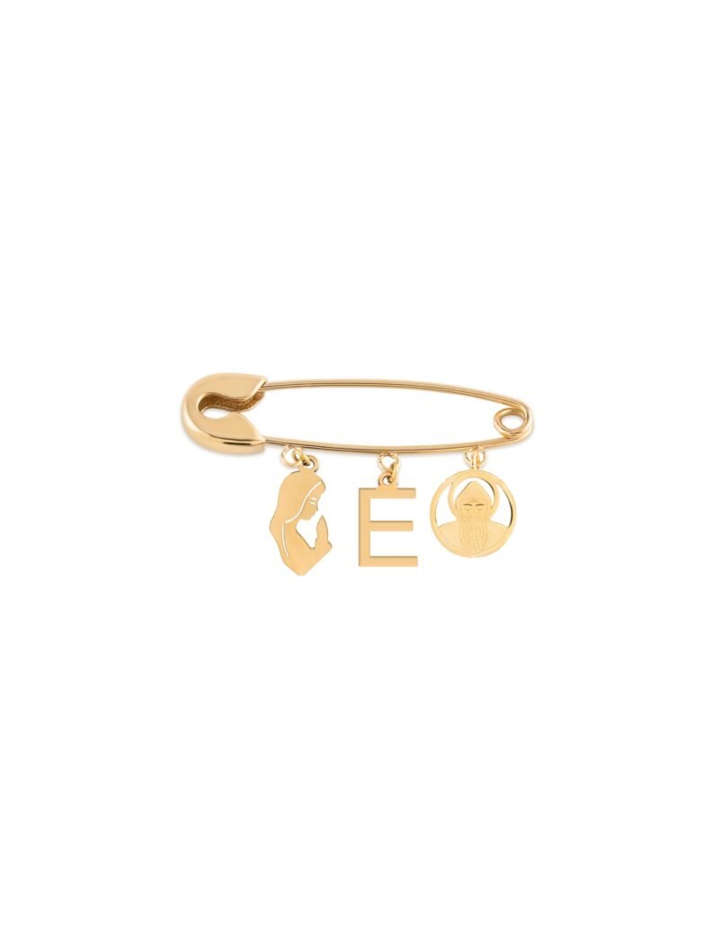 18k Gold St. Charbel & Virgin Mary Newborn Safety Pin