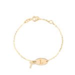 18K Gold Customized Newborn Plate Bracelet With Dangling Cross