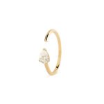 18K Gold Tear Gem Open Ring