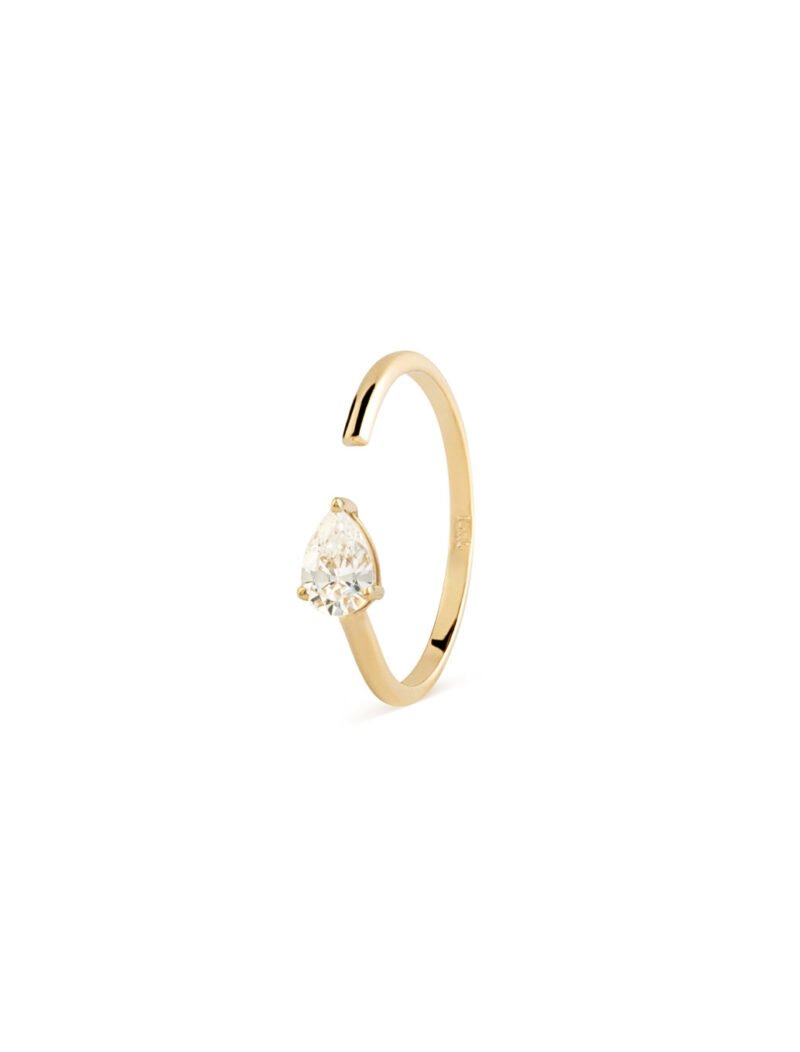 18K Gold Tear Gem Open Ring