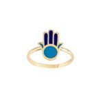 18K Gold Enamel Hamsa Hand Ring