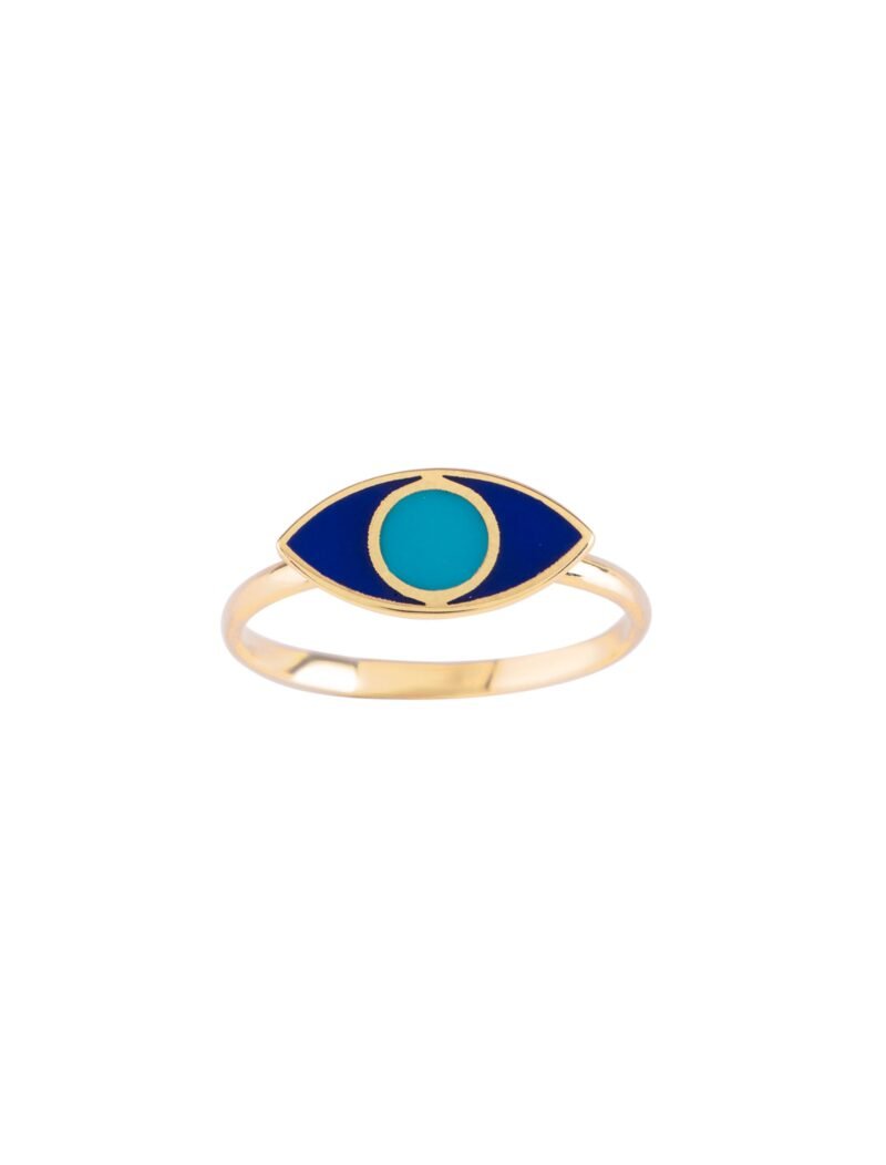 18K Gold Enamel Evil Eye Ring