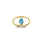 18K Gold Dangling Hamsa Hand Charm Ring