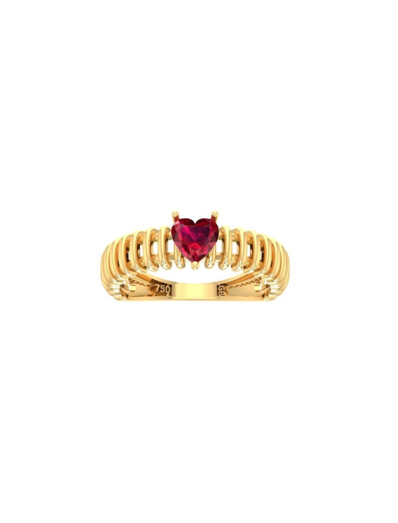 18K Gold Striped Heart Gem Ring