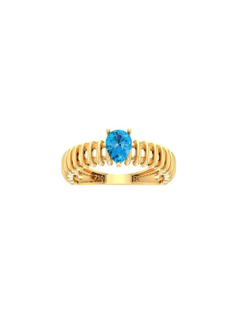 18K Gold Striped Tear Gem Ring