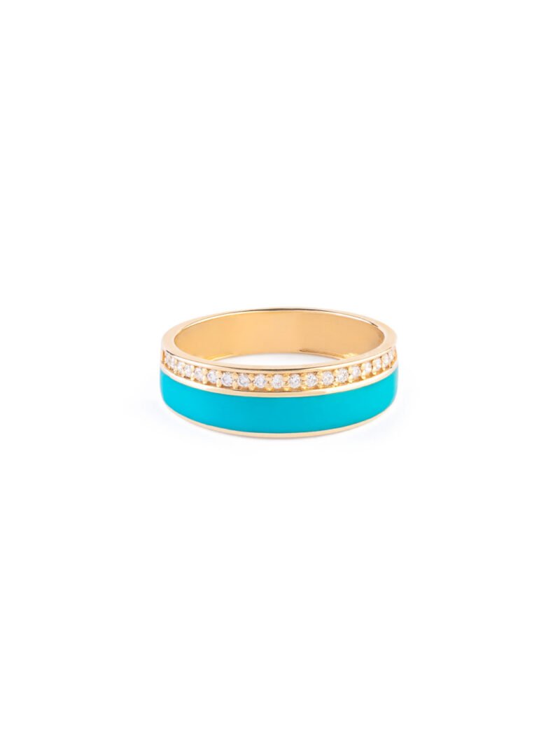 18K Gold Pavé Enamel Diamond Ring