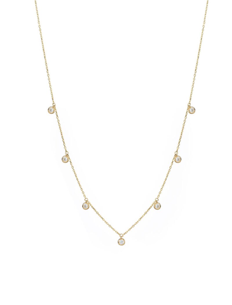 18K Gold Dangling Bezel Set Diamond Necklace