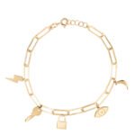 18K Gold Paper Clip Charm Bracelet
