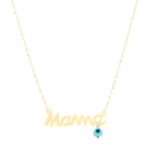 18k Gold Mama & Evil Eye Bead Necklace