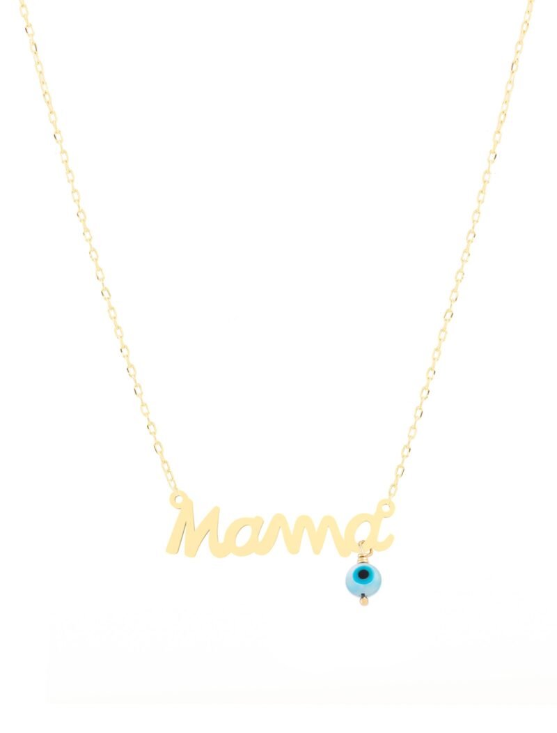 18k Gold Mama & Evil Eye Bead Necklace