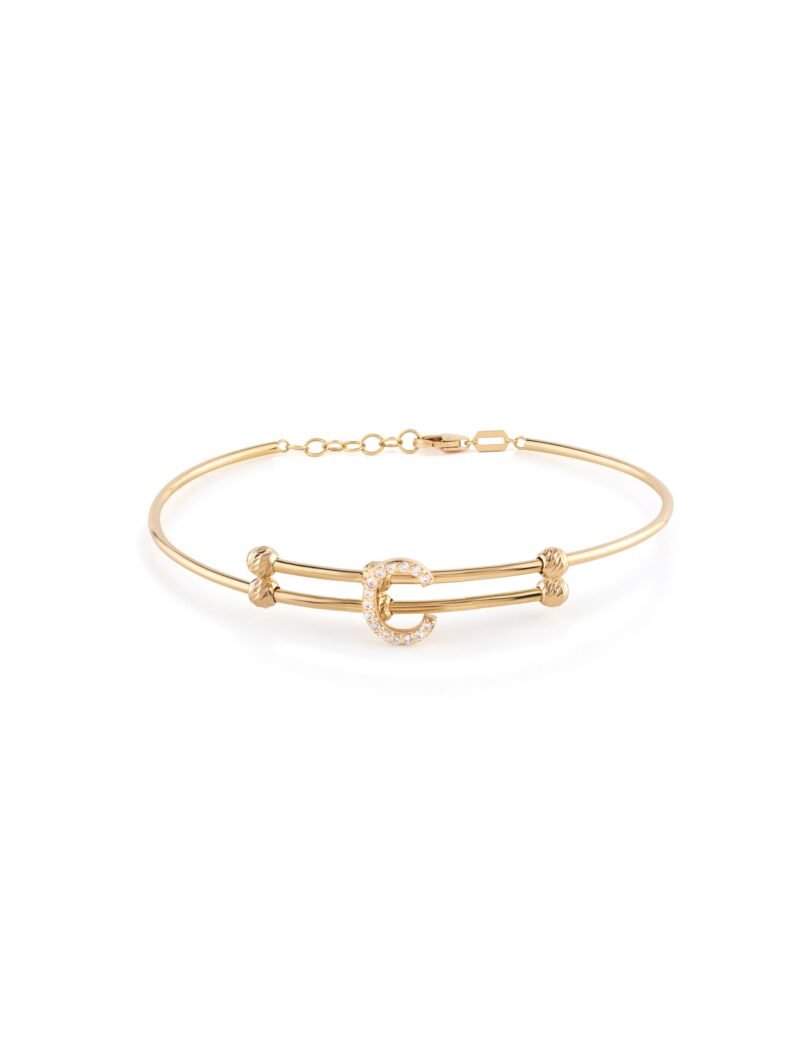 18K Gold Newborn Moving Sparkle Initial Bangle Bracelet