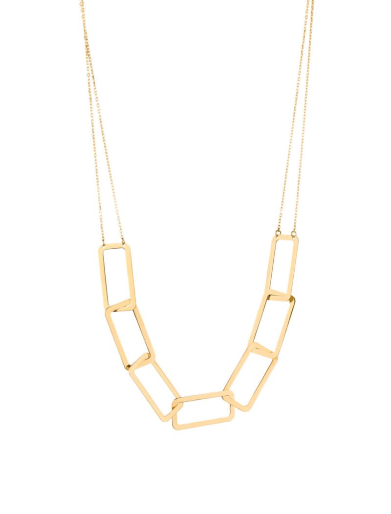 18K Gold Interlocked Rectangles Necklace