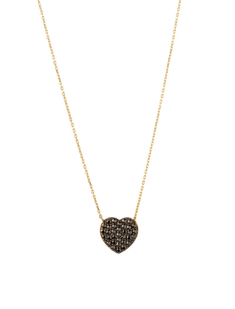 18k Gold Black Sparkly Heart Necklace