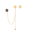 18K Gold Flower Piercing Chain Earrings