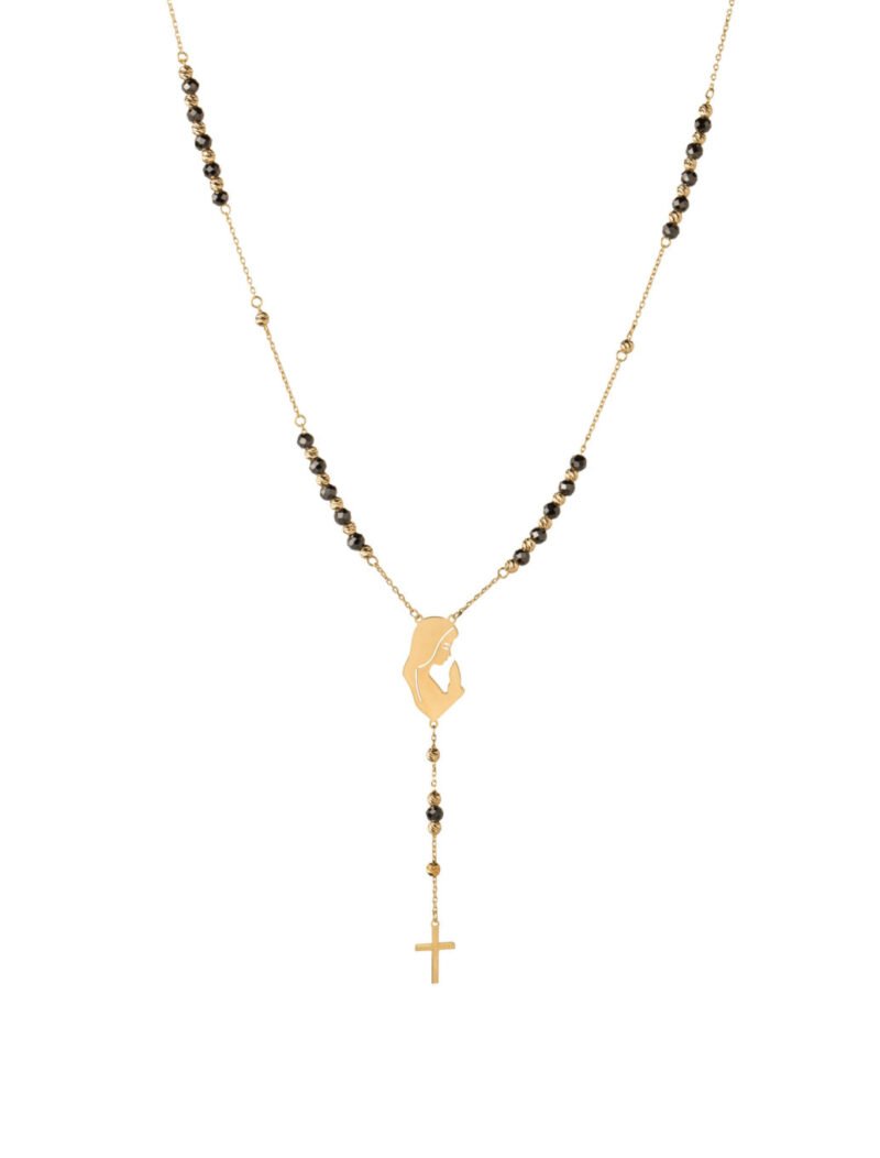 18K Gold Virgin Mary Rosary Necklace