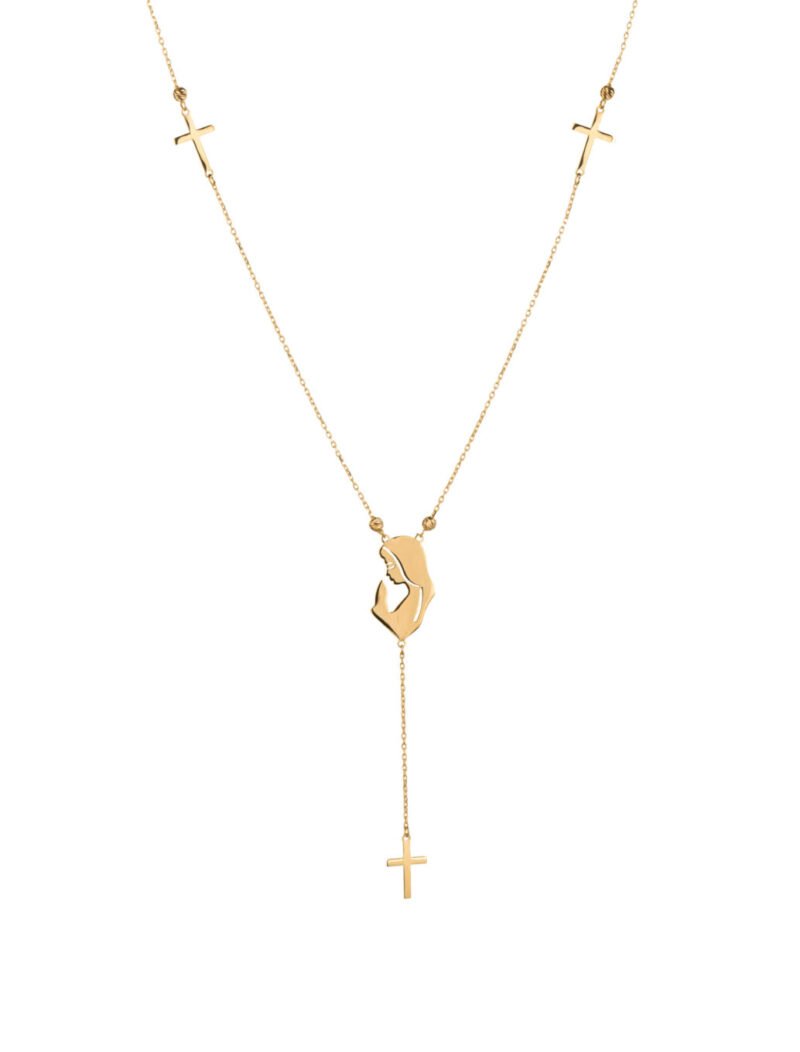18K Gold Solid Rosary Necklace