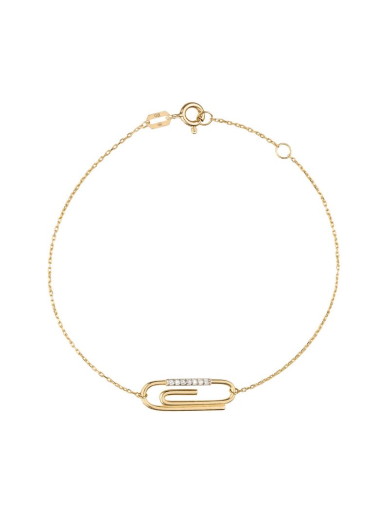 18K Gold Sparkling Paper Clip Bracelet