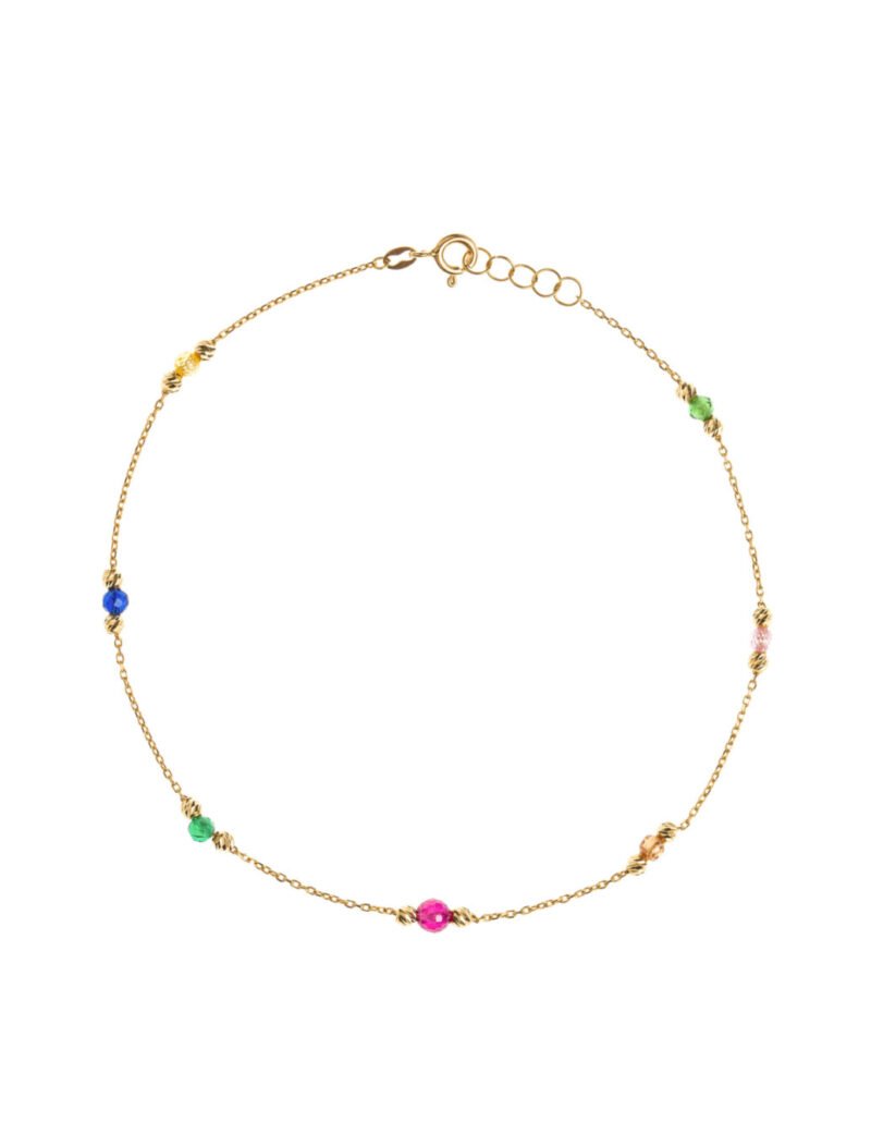 18K Gold Multi-Color Beads Anklet