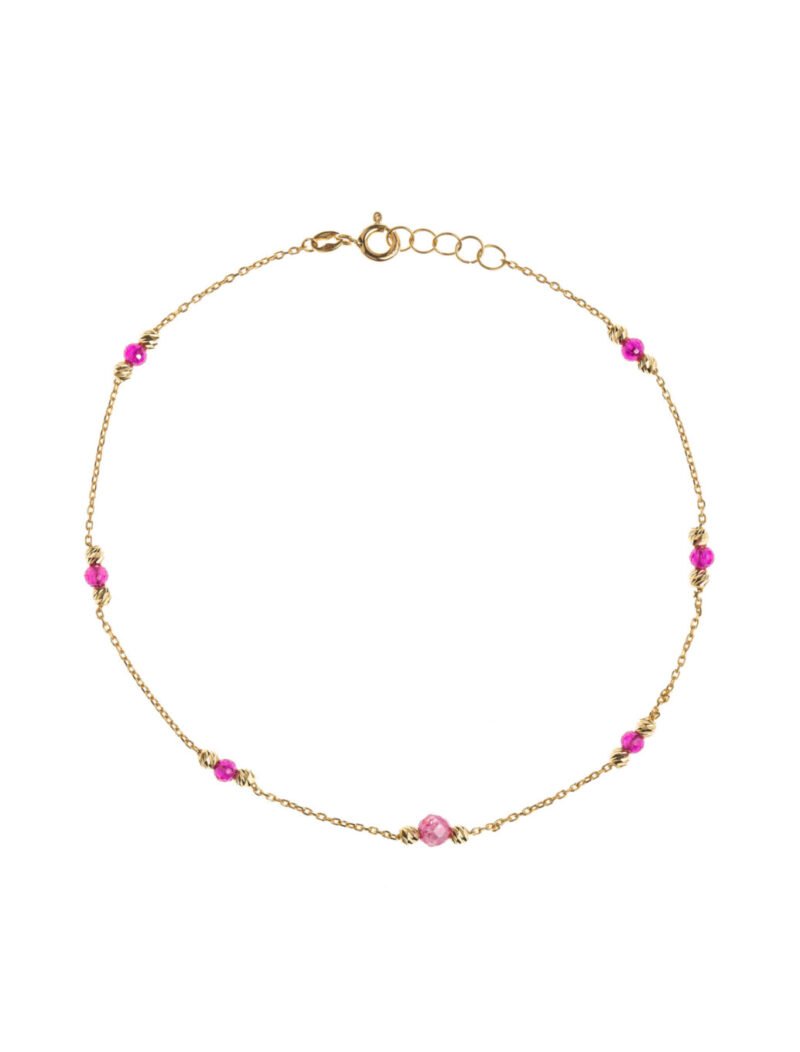 18K Gold Ruby Red Beads Anklet