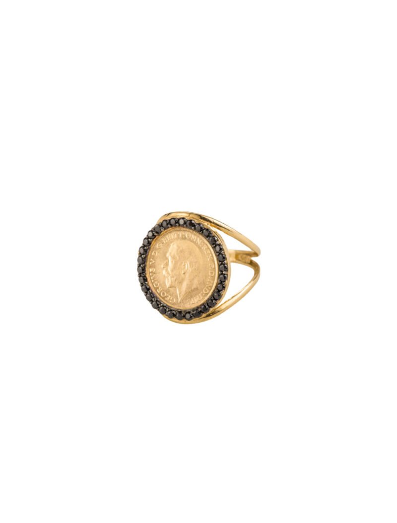 18K Gold Radiant Quarter Lira Ring (Pinky)