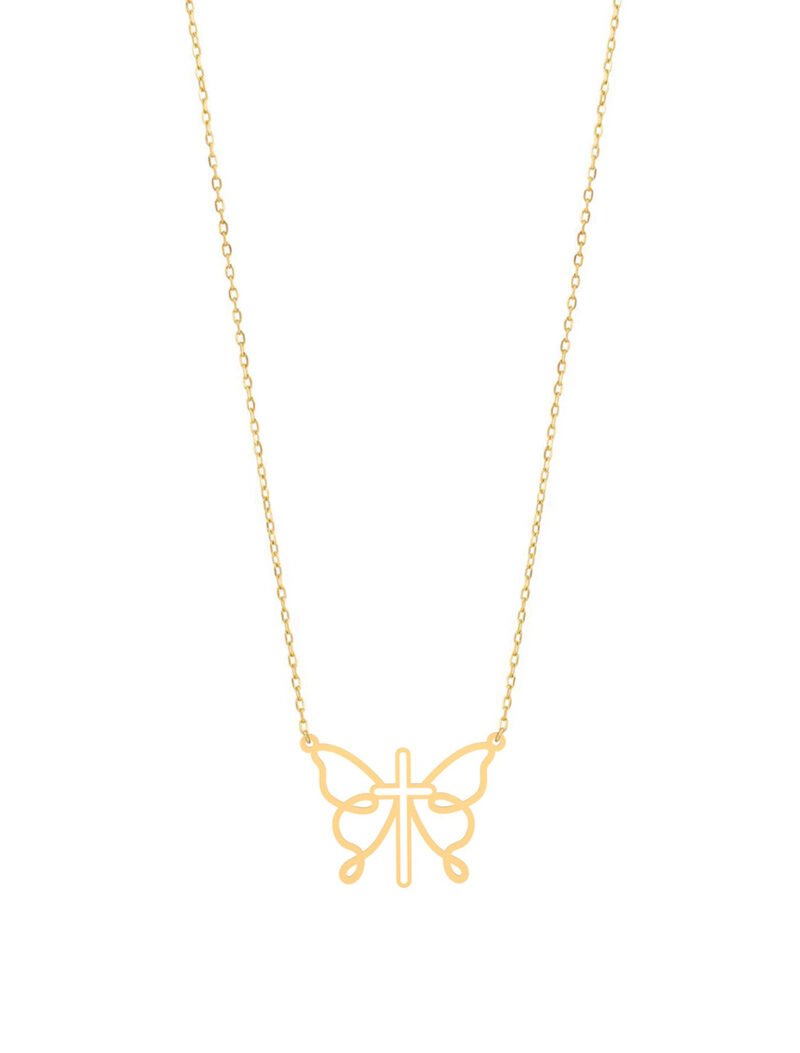 18K Gold Butterfly Cross Kids Necklace