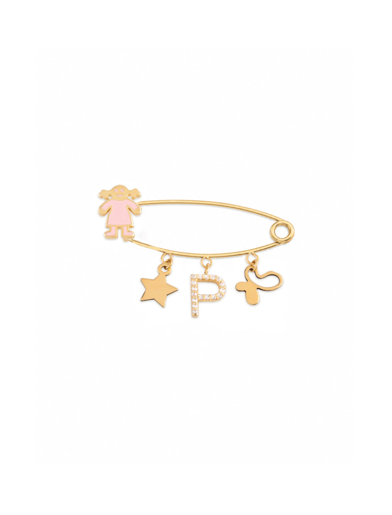 18K Gold Butterfly & Star Newborn Safety Pin