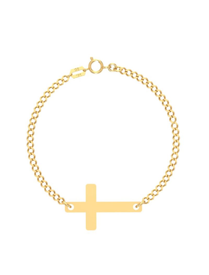 18K Gold Cuban Link Cross Kids Bracelet