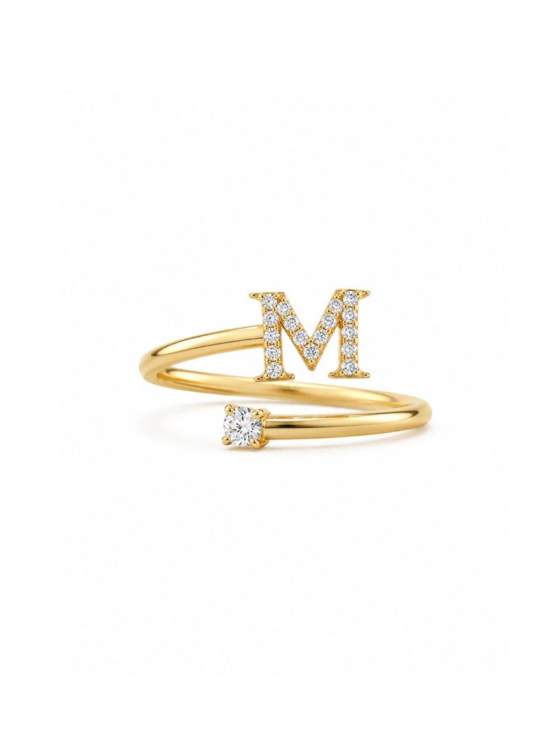 18K Gold Customized Swirl Initial Diamond Ring