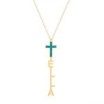 18K Gold Customized Vertical Name Cross Kids Necklace