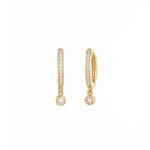 18K Gold Dangling Bezel Hoop Diamond Earrings