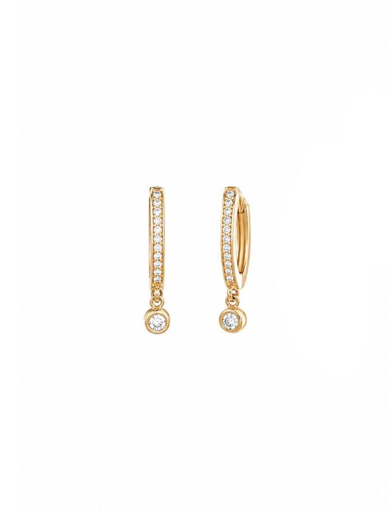 18K Gold Dangling Bezel Hoop Diamond Earrings