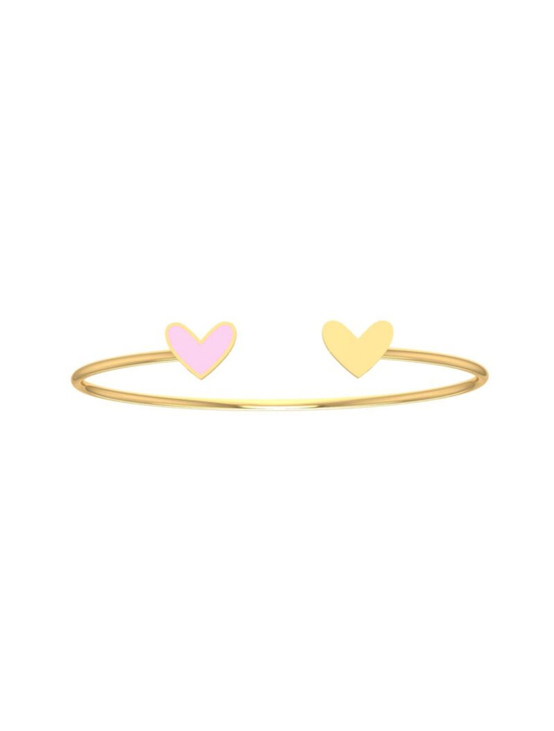18K Gold Duo Heart Bangle Flex Bracelet
