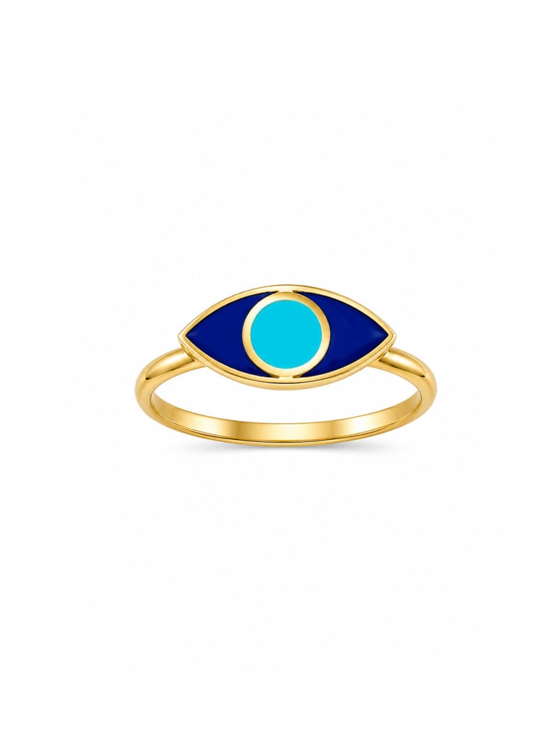 18K Gold Enamel Evil Eye Ring