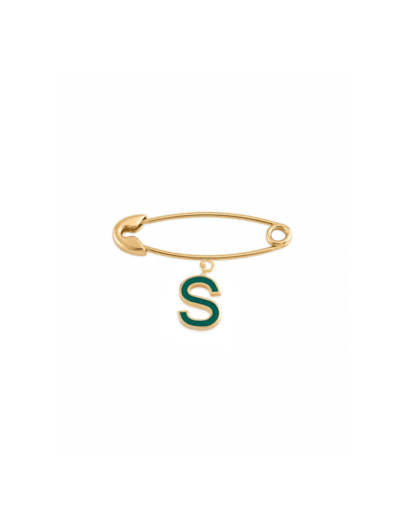 18K Gold Enamel Initial Newborn Safety Pin