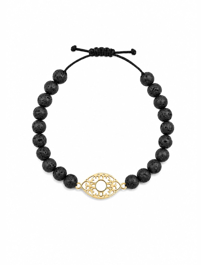 18K Gold Evil Eye Volcano Beads Men Bracelet