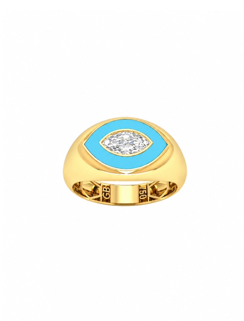 18K Gold Eye Gem Signet Ring