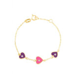 18K Gold Heart Enamel Diamond Newborn Bracelet