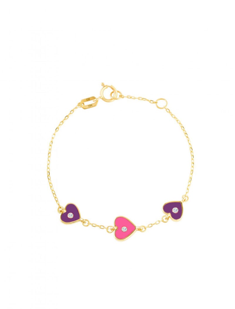 18K Gold Heart Enamel Diamond Newborn Bracelet