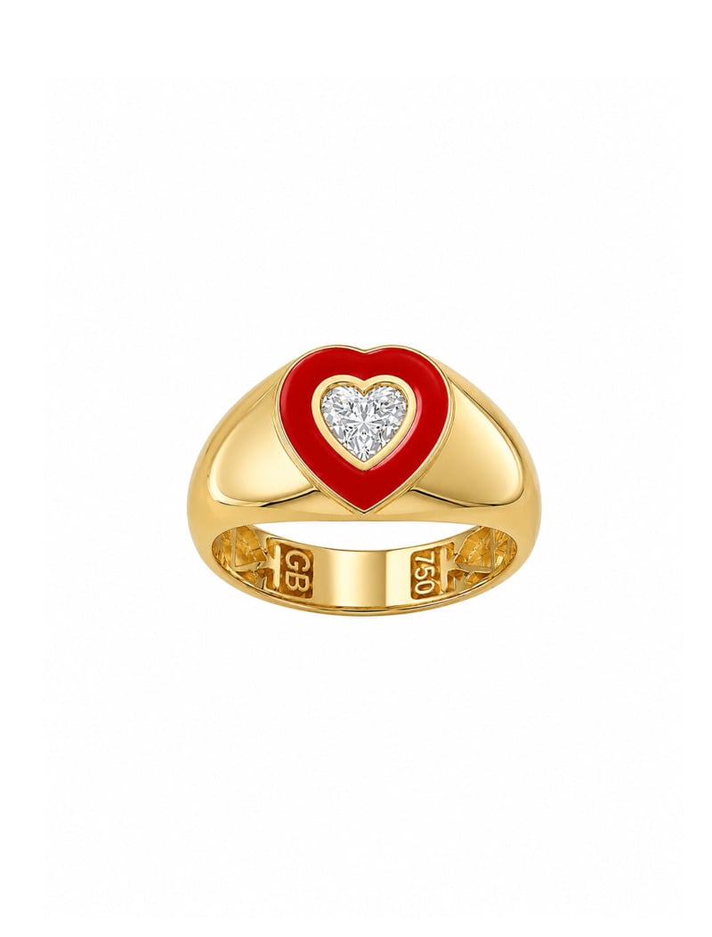 18K Gold Heart Gem Signet Ring