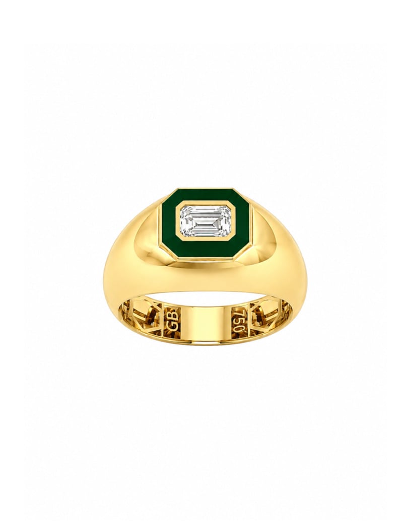 18K Gold Hexagon Gem Signet Ring