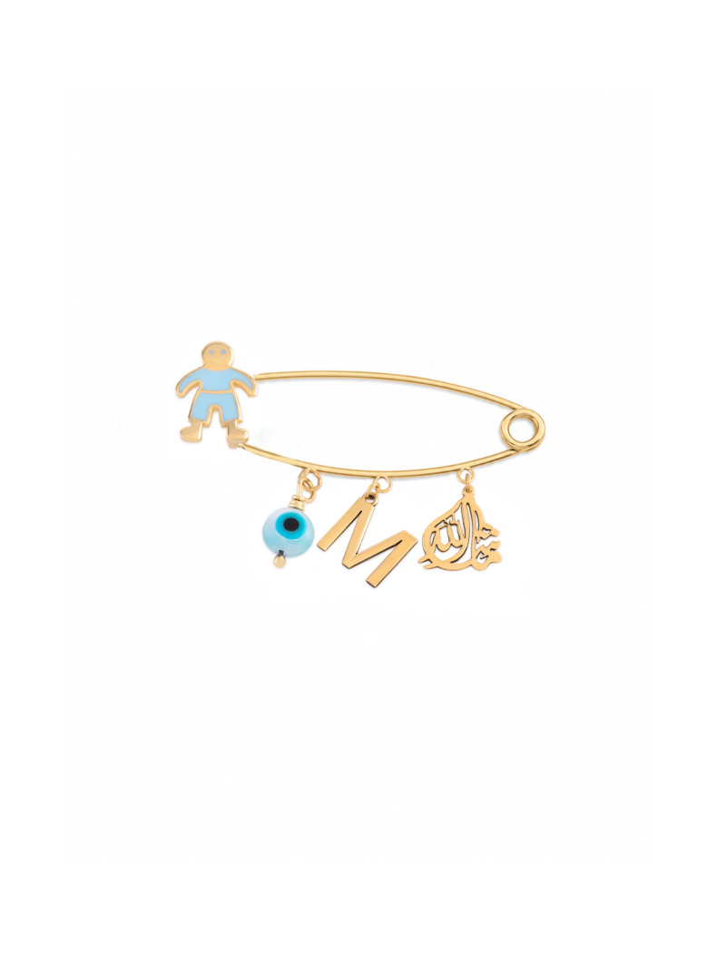 18K Gold Mashallah Boy Newborn Safety Pin