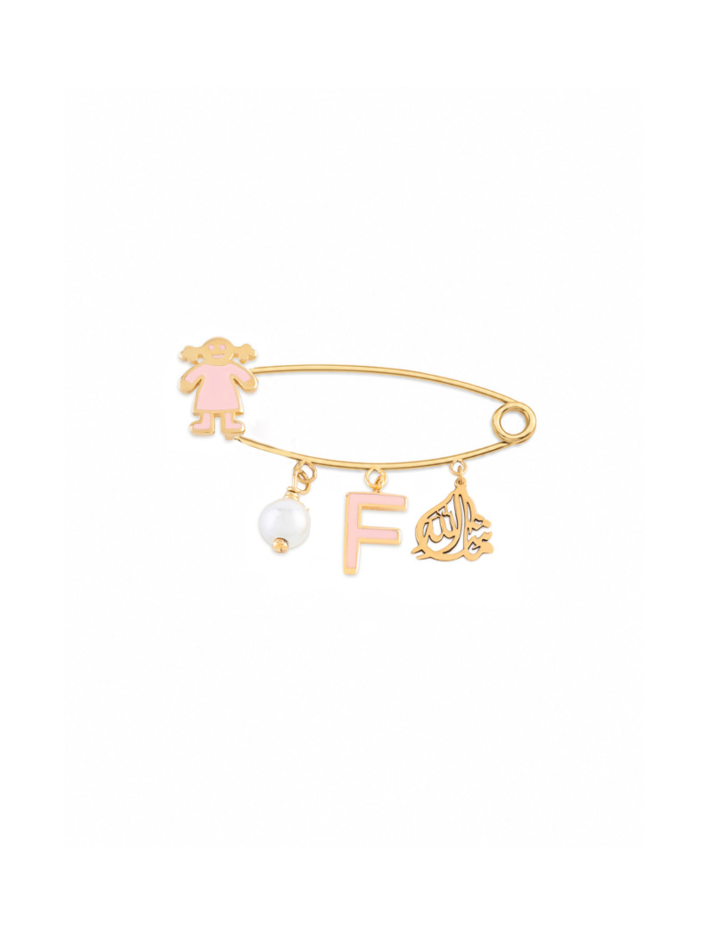 18K Gold Mashallah Girl Newborn Safety Pin