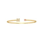 18K Gold Newborn Sparkle Initial Open Bangle Flex Bracelet