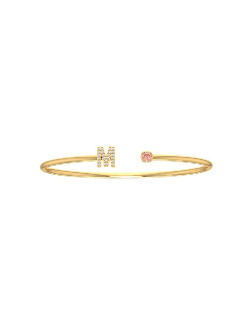 18K Gold Newborn Sparkle Initial Open Bangle Flex Bracelet