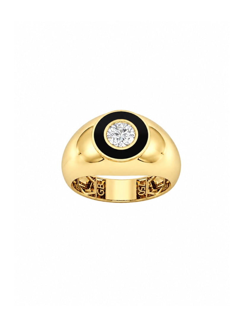 18K Gold Round Gem Signet Ring