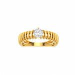 18K Gold Striped Round Gem Ring