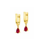 18K Gold Tear Gem Hoop Earrings