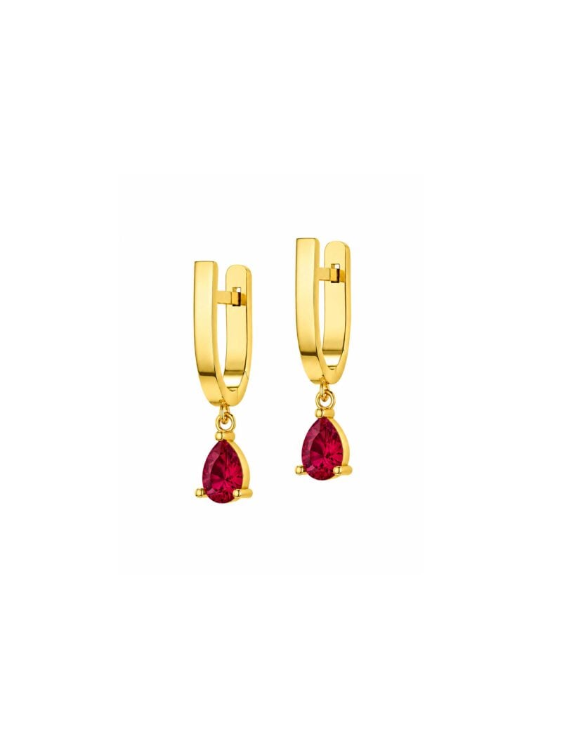 18K Gold Tear Gem Hoop Earrings