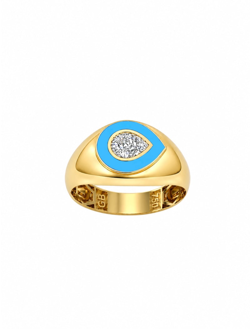 18K Gold Tear Gem Signet Ring