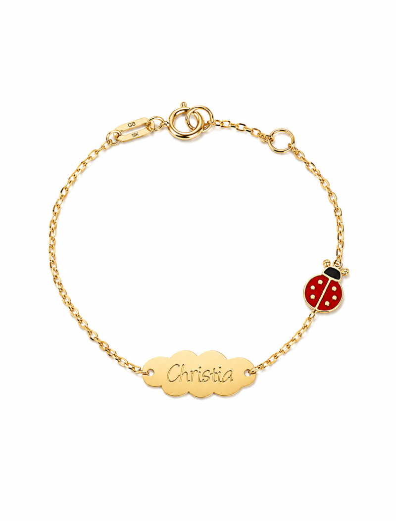 18k Gold Customized Plate & Ladybug Newborn Bracelet